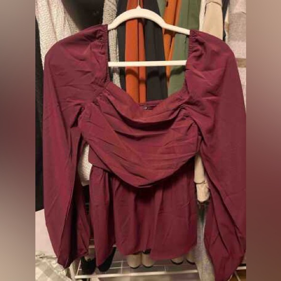 Franclia Pleated Lantern Sleeve Square Neck Cinched Waist Shirt,Peplum Top - Picture 3 of 4